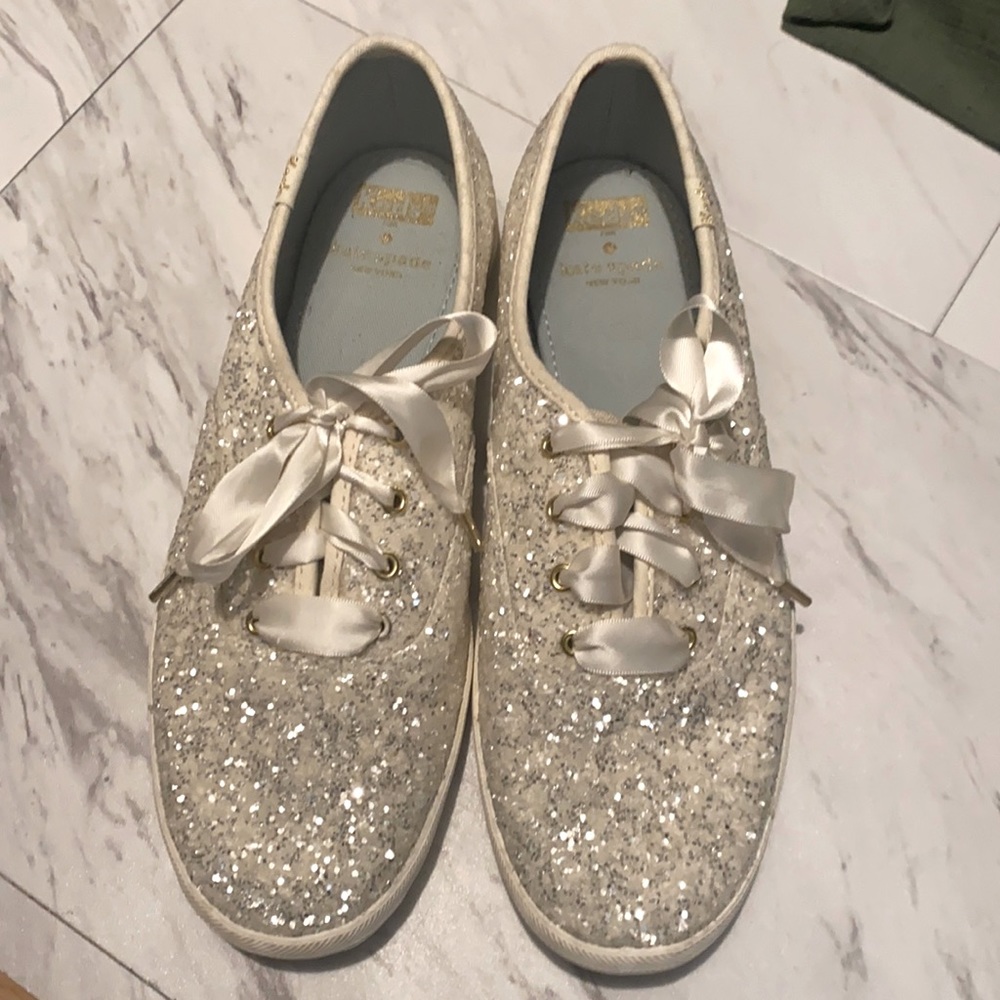 Kate spade white glitter keds